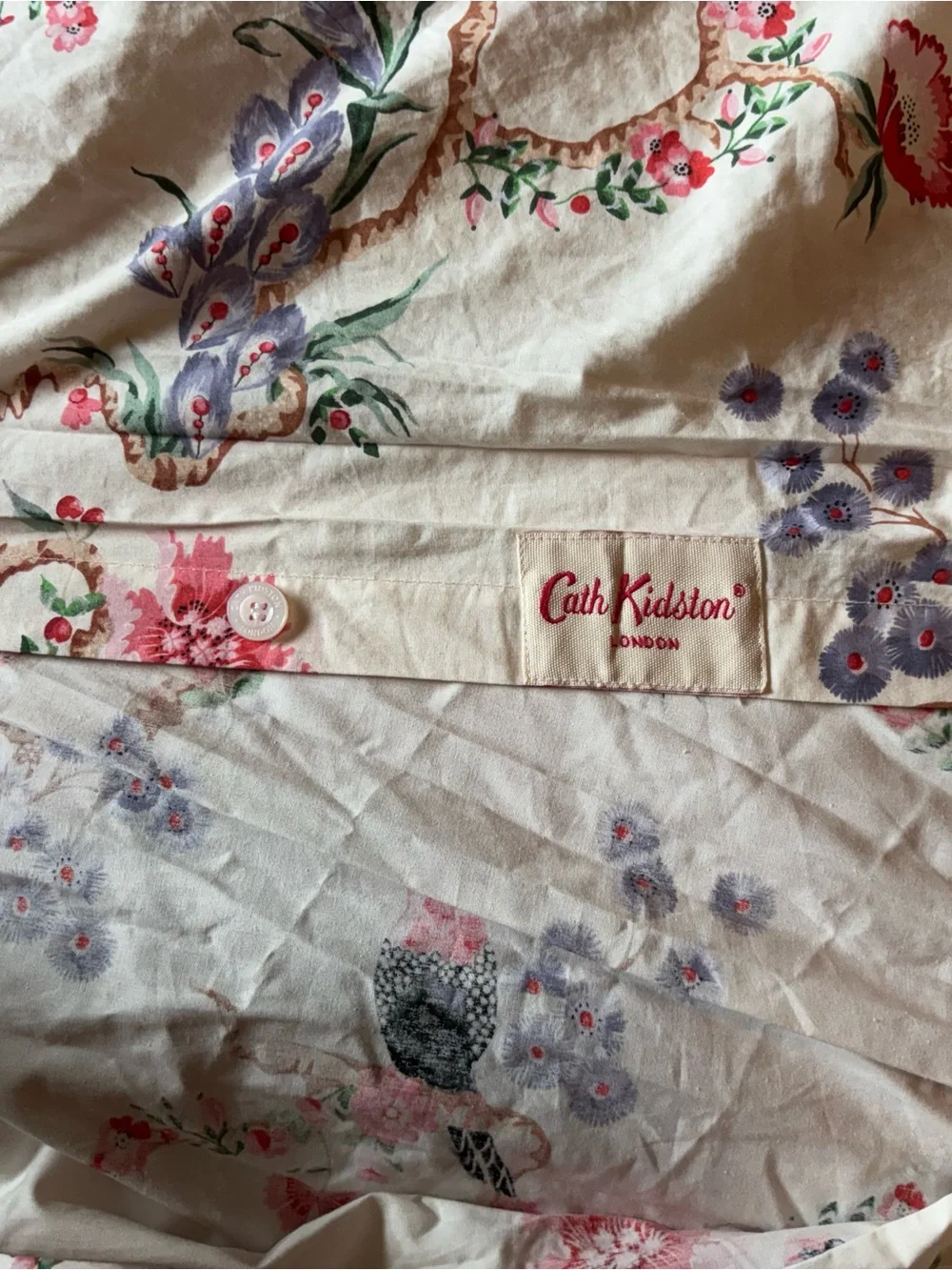 Cath Kidston Cream king duvet with Pink, Purple and Green Floral Bird Print